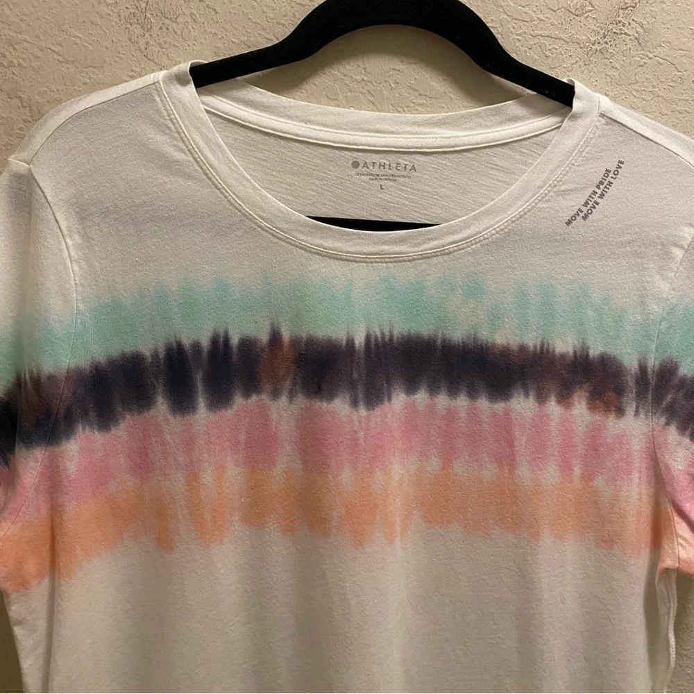 Athleta Tie Dye Stripe Pride Short Sleeve T-Shirt Size L - Picture 4 of 10